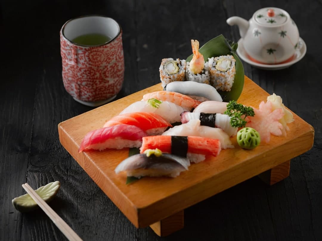 Delicious Sushi Dish on Wooden Board